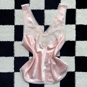 Vintage 80s Pink Satin and Lace Tank